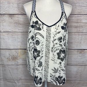 Lucky Brand Tank Flowy Top Black Floral Print